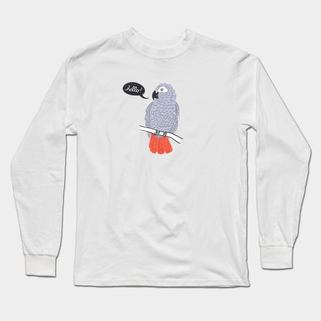 African Grey Long Sleeve T-Shirt by IllustratedActivist